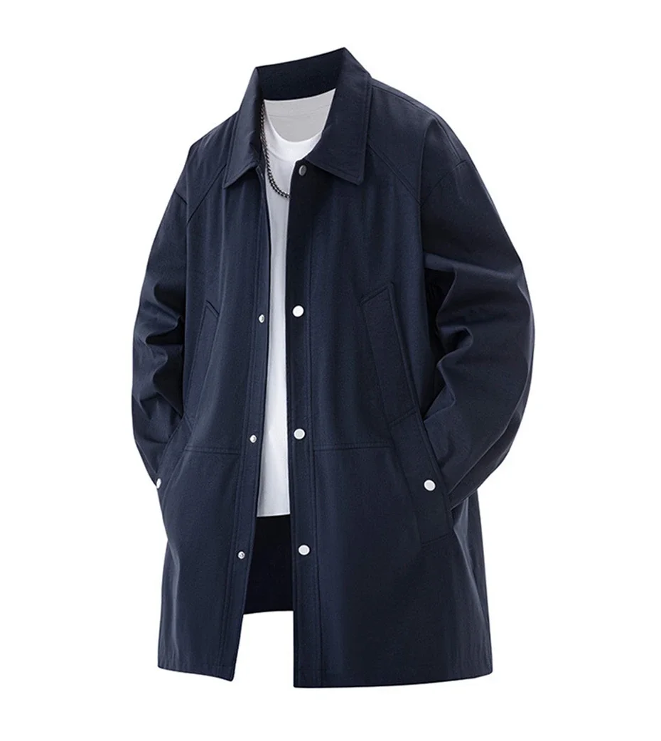 Big Size Men's Trench Coat Single Button Windbreaker Jacket Male Korean Popular Clothes Spring Demi-season Long Cardigan Outwear