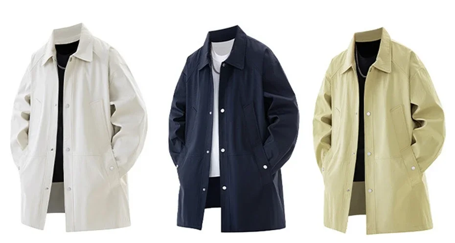 Big Size Men's Trench Coat Single Button Windbreaker Jacket Male Korean Popular Clothes Spring Demi-season Long Cardigan Outwear