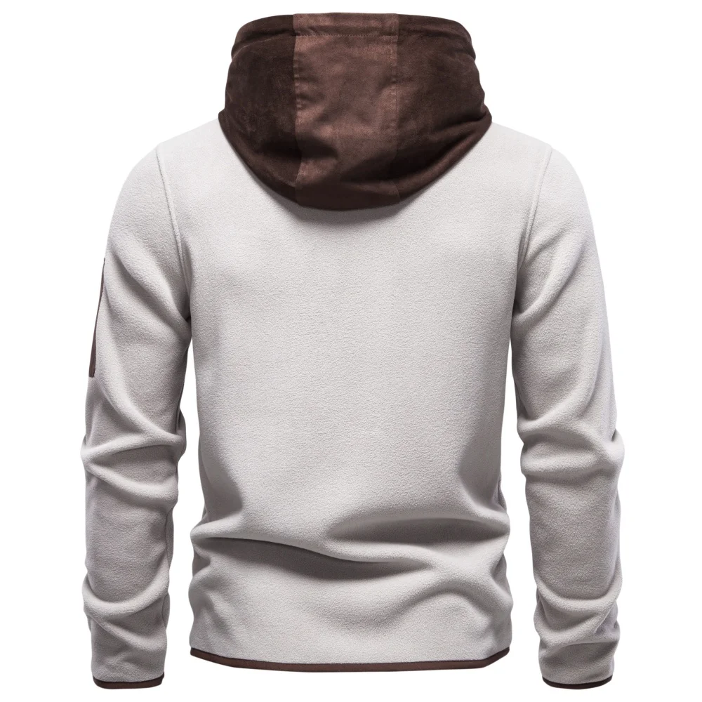 AIOPESON Men's Multi Pocket Hooded Fleece Jacket Full Zip Coat Suede Hood Zip Up Streetwear Autumn Winter Warm Outerwear