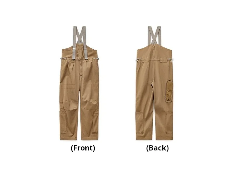 Maden Vintage Heavyweight Khaki Overalls Loose Fit Men's Jumpsuit with Wide Leg Adjustable Straps Workwear Pants for Spring Fall