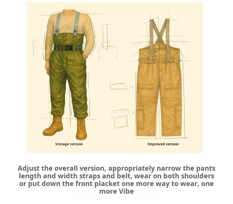 Maden Vintage Heavyweight Khaki Overalls Loose Fit Men's Jumpsuit with Wide Leg Adjustable Straps Workwear Pants for Spring Fall