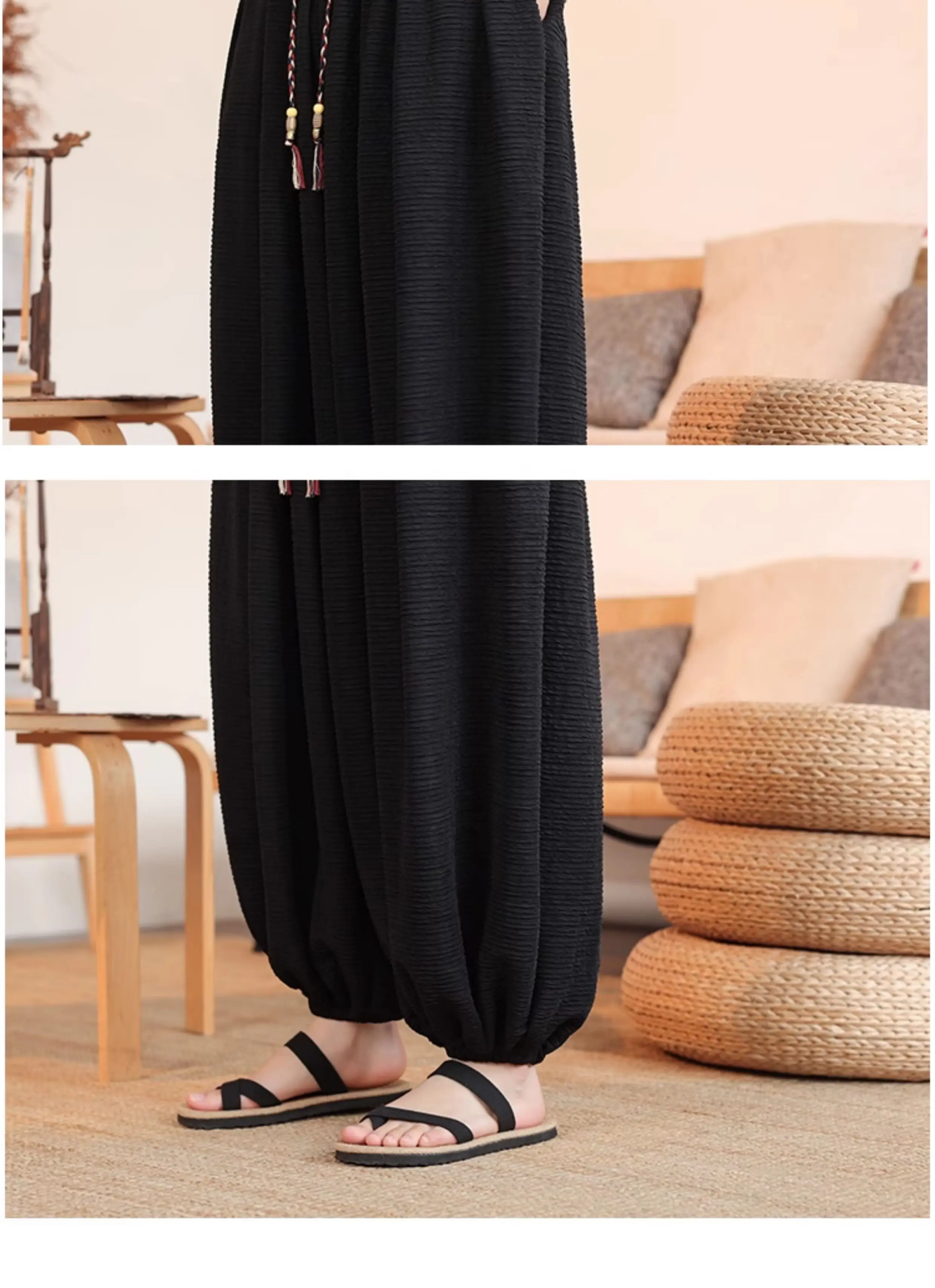 Summer Wide Leg Pants Men's Solid Color Casual Japanese Styles Harun Pants Men Fashion Loose Harajuku Lantern Trousers Plus Size