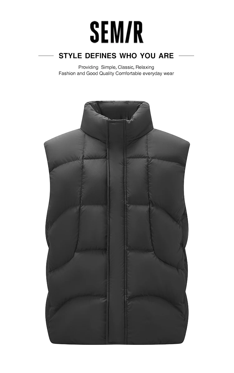 Semir Men Down Vest Water Repellent 90 Percent Down Fill Stand Collar Loose Fit Solid Color Urban Casual Style 2026 Winter
