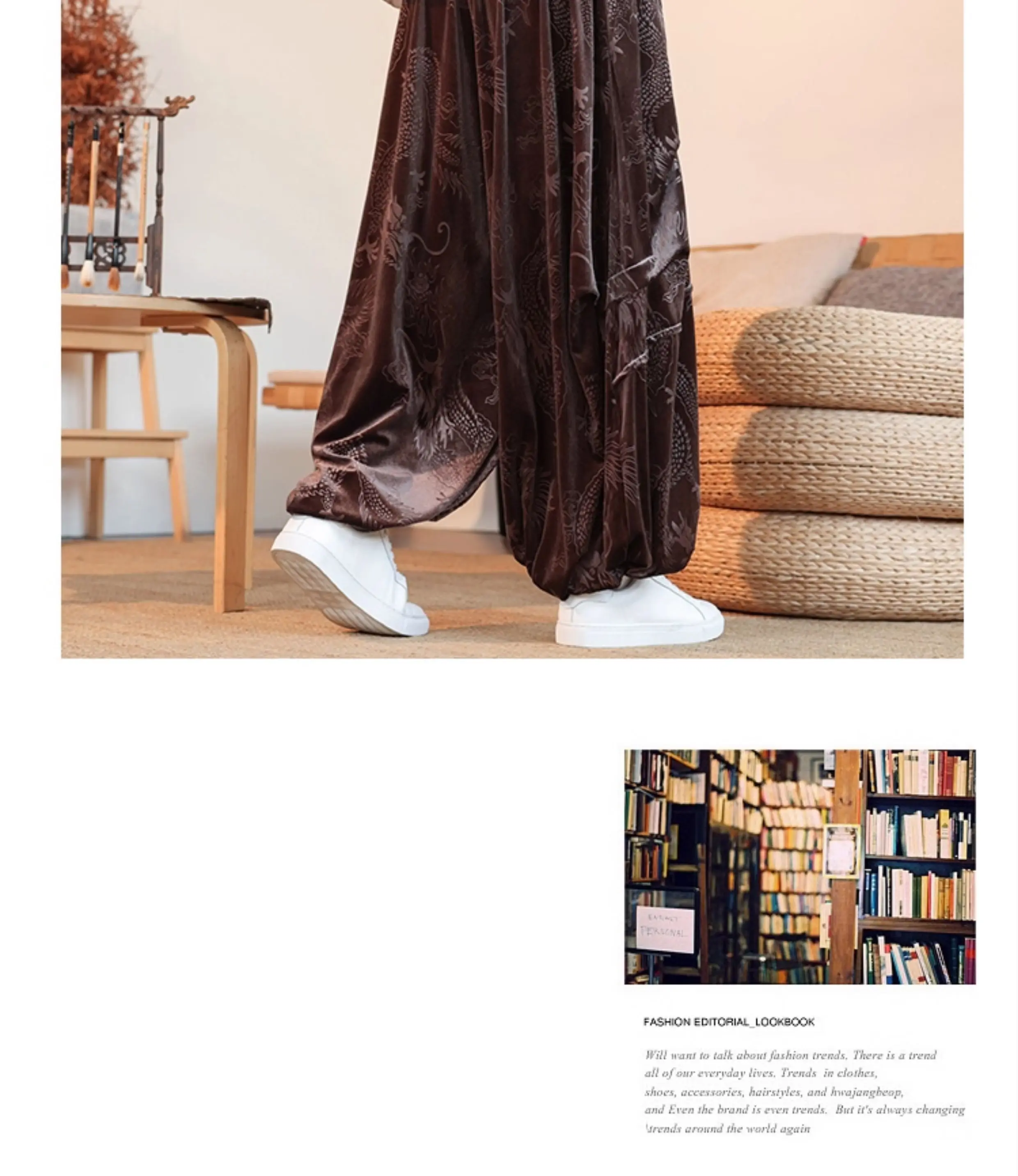 Velvet Pants Men's Autumn Winter Retro Dragon Print Loose Pants Men Chinese Style Casual Wide Leg Trousers For Men Plus Size 5XL