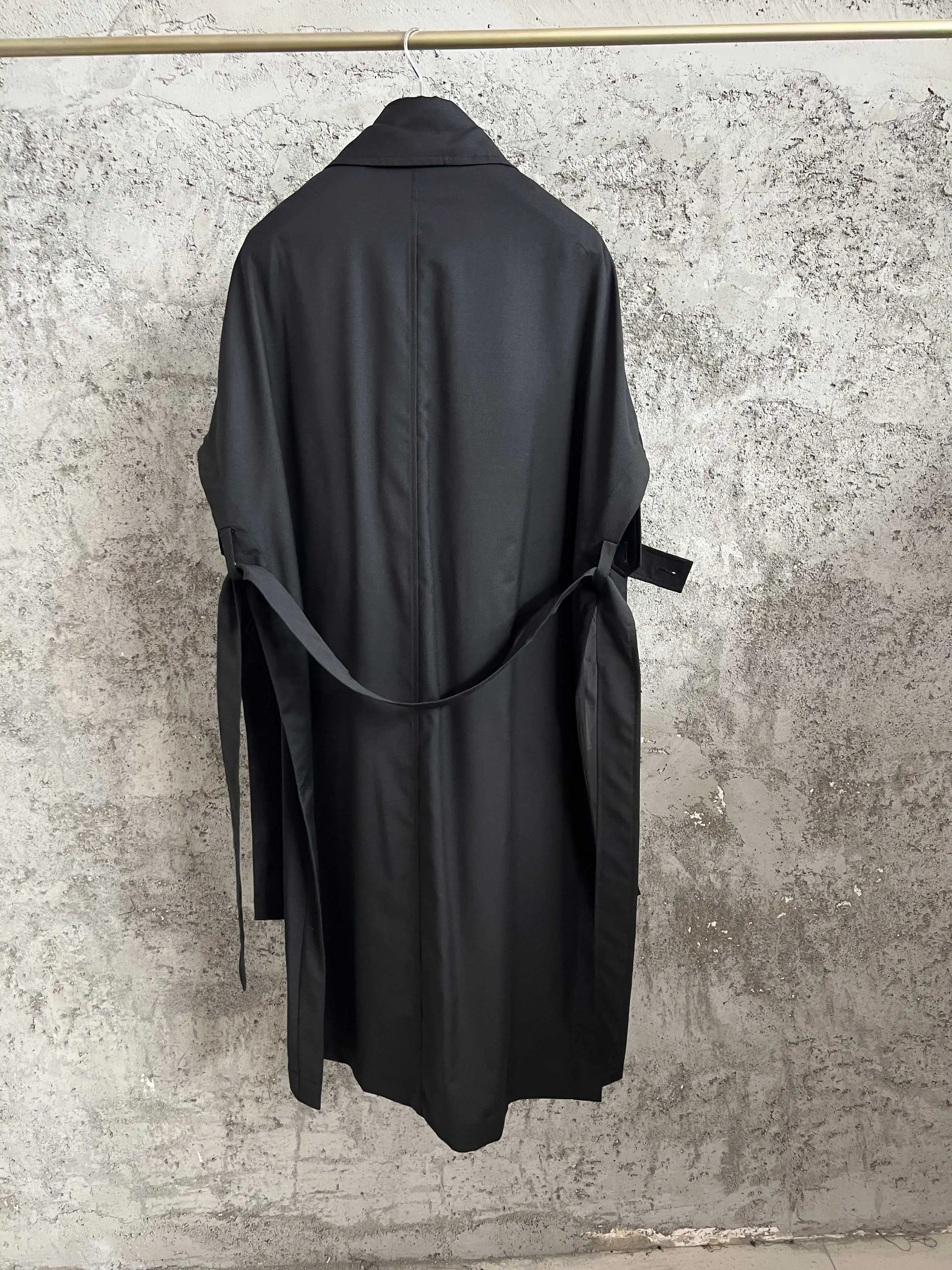 TOP-YAMAMOTO Japanese original design Dark style loose wool mixed tie double-breasted overcoat for men