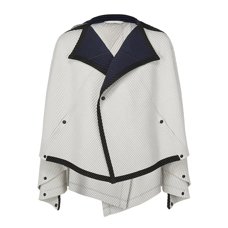 YUDX Miyake Pleated Autumn New Men's Trench Coat Original Designer Hip Hop Colored Vertical Stripe Short Jacket Top