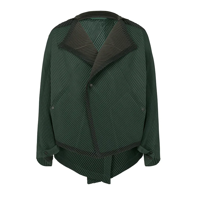 YUDX Miyake Pleated Autumn New Men's Trench Coat Original Designer Hip Hop Colored Vertical Stripe Short Jacket Top
