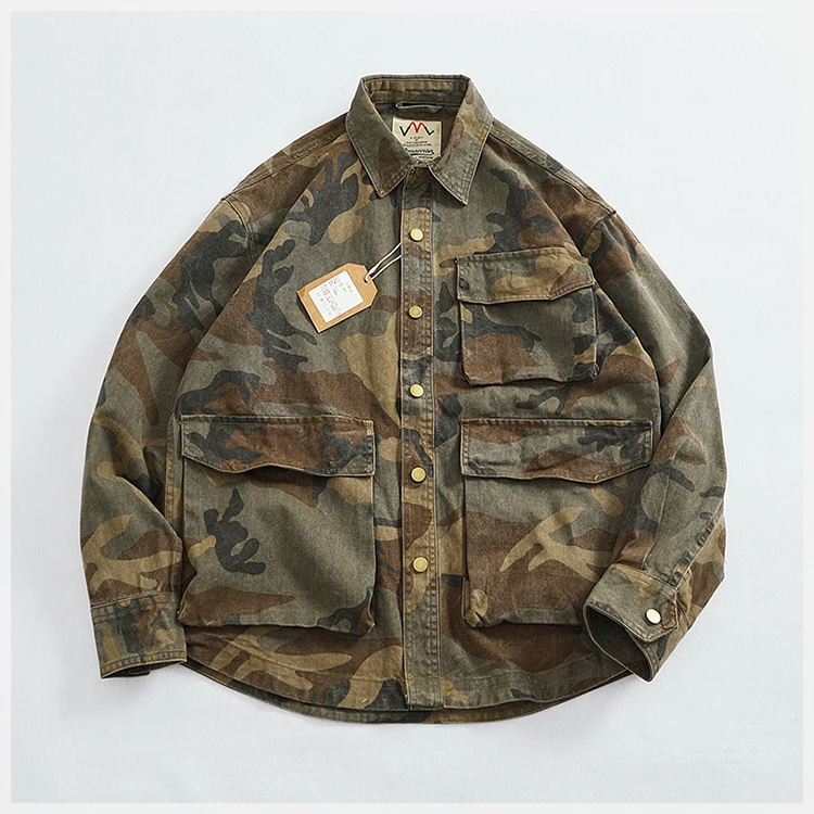 Casual cargo shirt camouflage coat fall new men's coat large pocket function stylish outdoor jacket