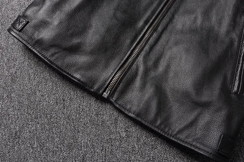 New Men Top‑Layer Genuine Cowhide Leather Jacket, Stand Collar Classic Motorcycle Biker Coat, Windproof Warm Outerwear, Plus Size Available For Autumn Winter Riding And Daily Casual Wear