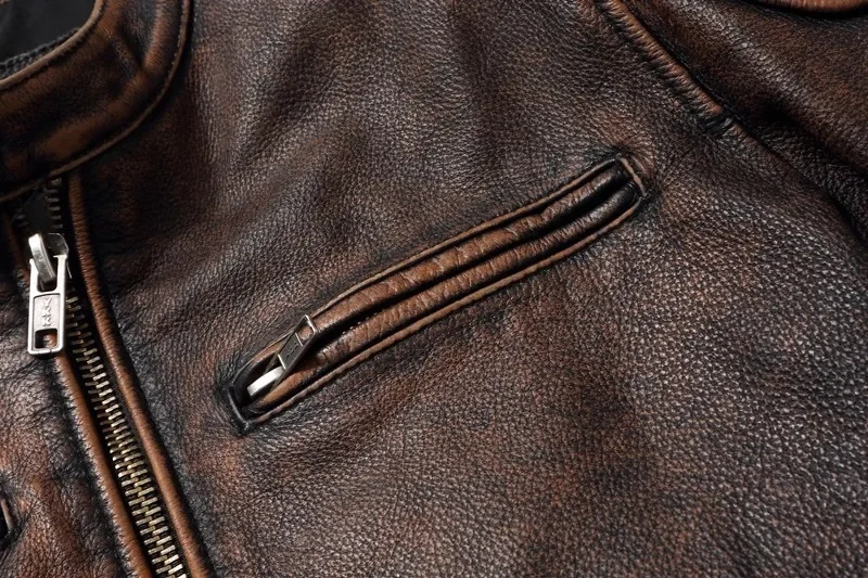 New Men Top‑Layer Genuine Cowhide Leather Jacket, Stand Collar Classic Motorcycle Biker Coat, Windproof Warm Outerwear, Plus Size Available For Autumn Winter Riding And Daily Casual Wear