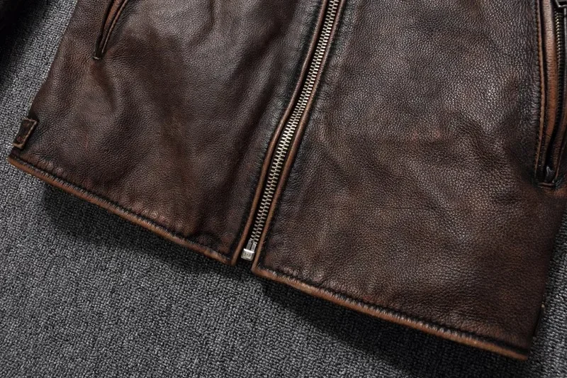 New Men Top‑Layer Genuine Cowhide Leather Jacket, Stand Collar Classic Motorcycle Biker Coat, Windproof Warm Outerwear, Plus Size Available For Autumn Winter Riding And Daily Casual Wear