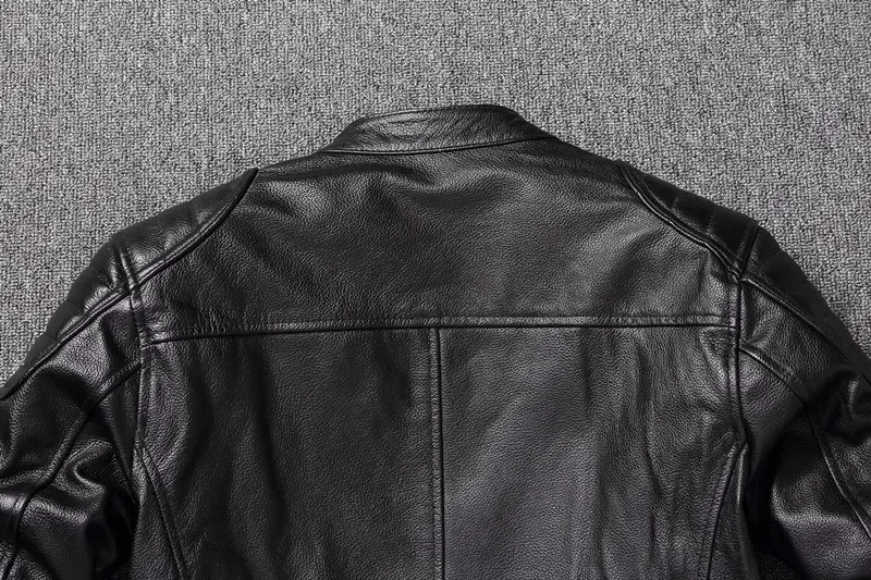 New Men Top‑Layer Genuine Cowhide Leather Jacket, Stand Collar Classic Motorcycle Biker Coat, Windproof Warm Outerwear, Plus Size Available For Autumn Winter Riding And Daily Casual Wear