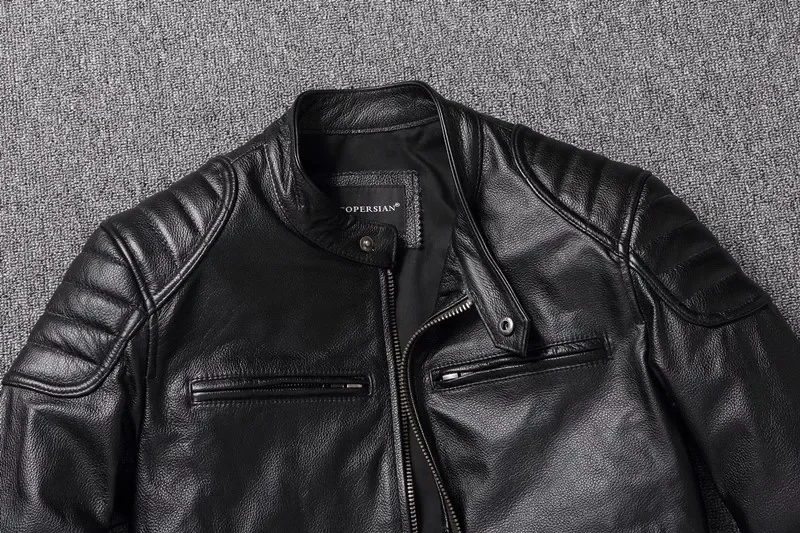 New Men Top‑Layer Genuine Cowhide Leather Jacket, Stand Collar Classic Motorcycle Biker Coat, Windproof Warm Outerwear, Plus Size Available For Autumn Winter Riding And Daily Casual Wear