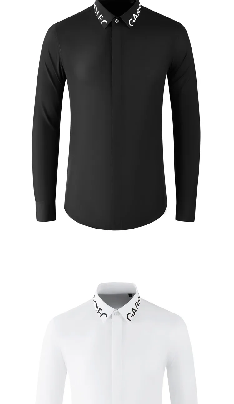 Luxury Brand Letter Printed Men's Shirt Slim Fit Long Sleeve Casual Business Dress Shirts Star Social Office Banquet Party Shirt