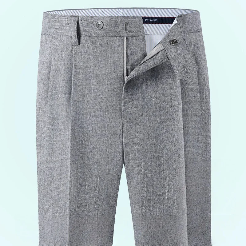 High Waist Double Pleated Men's Linen Suit Pants Loose Straight Dress Trousers for Summer Wedding Formal Sizes 40 42 44