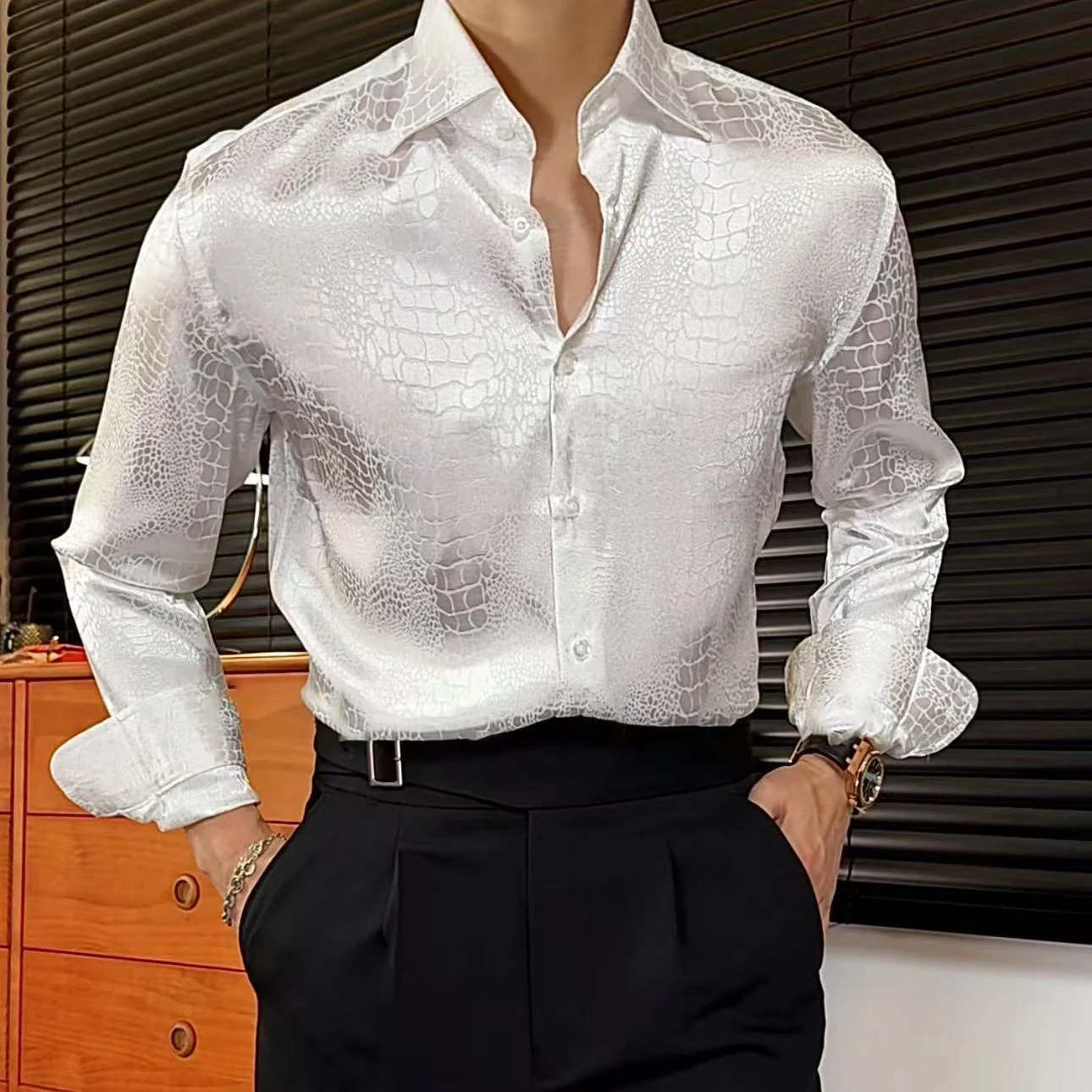 Lapel Collar Long Sleeve Retro Leopard Print Shirt British Versatile Casual Shirt Man Camisa Social Masculina Streetwear Shirts