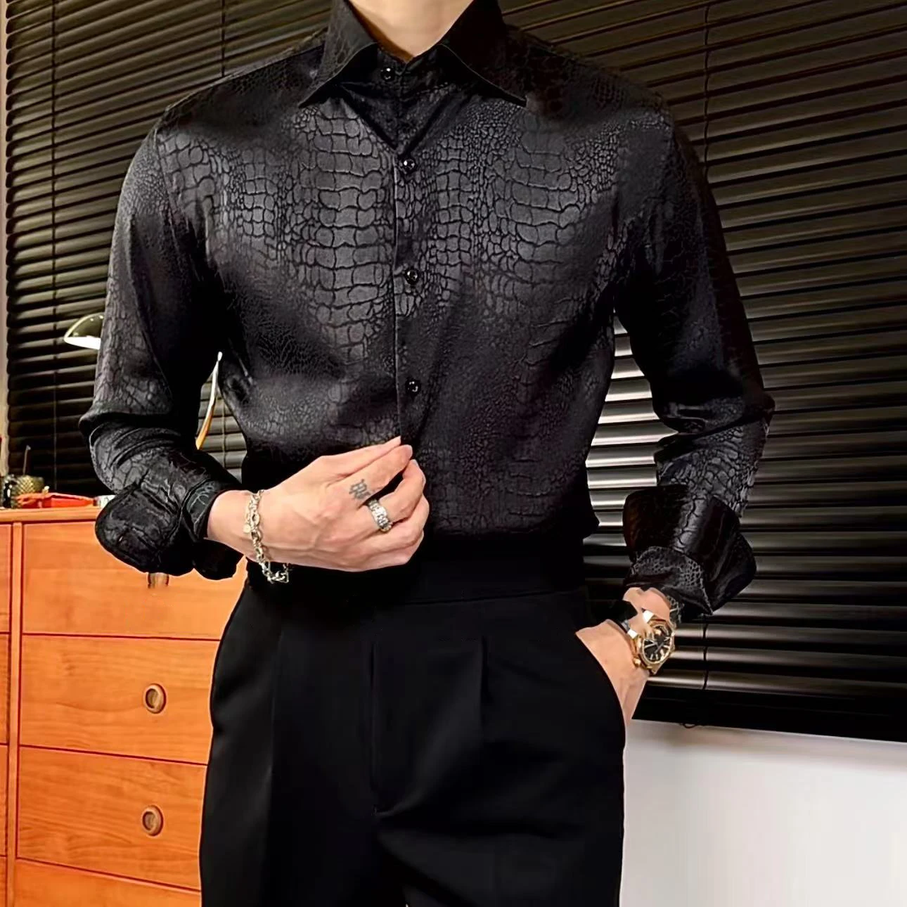 Lapel Collar Long Sleeve Retro Leopard Print Shirt British Versatile Casual Shirt Man Camisa Social Masculina Streetwear Shirts
