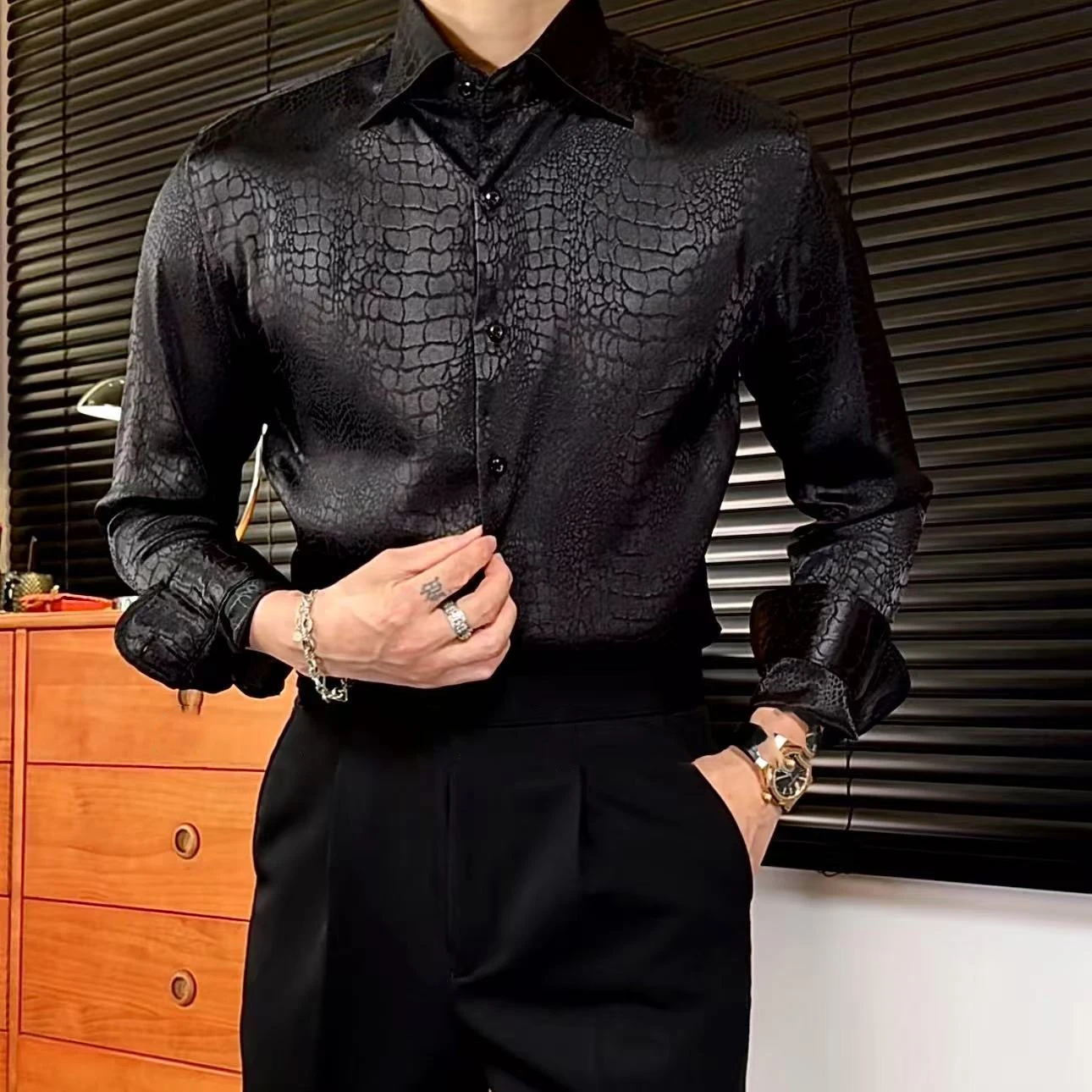 Lapel Collar Long Sleeve Retro Leopard Print Shirt British Versatile Casual Shirt Man Camisa Social Masculina Streetwear Shirts
