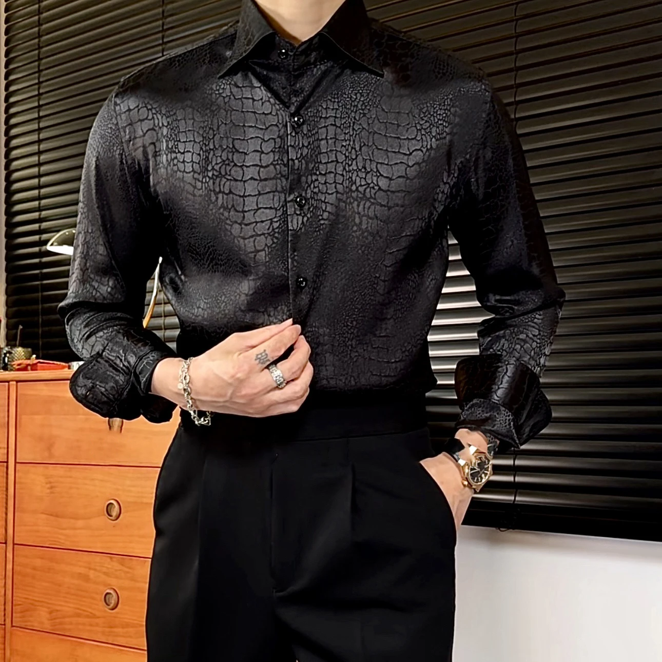 Lapel Collar Long Sleeve Retro Leopard Print Shirt British Versatile Casual Shirt Man Camisa Social Masculina Streetwear Shirts