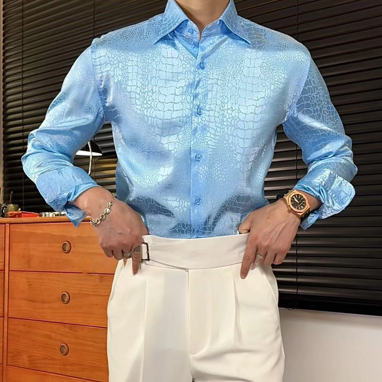 Lapel Collar Long Sleeve Retro Leopard Print Shirt British Versatile Casual Shirt Man Camisa Social Masculina Streetwear Shirts
