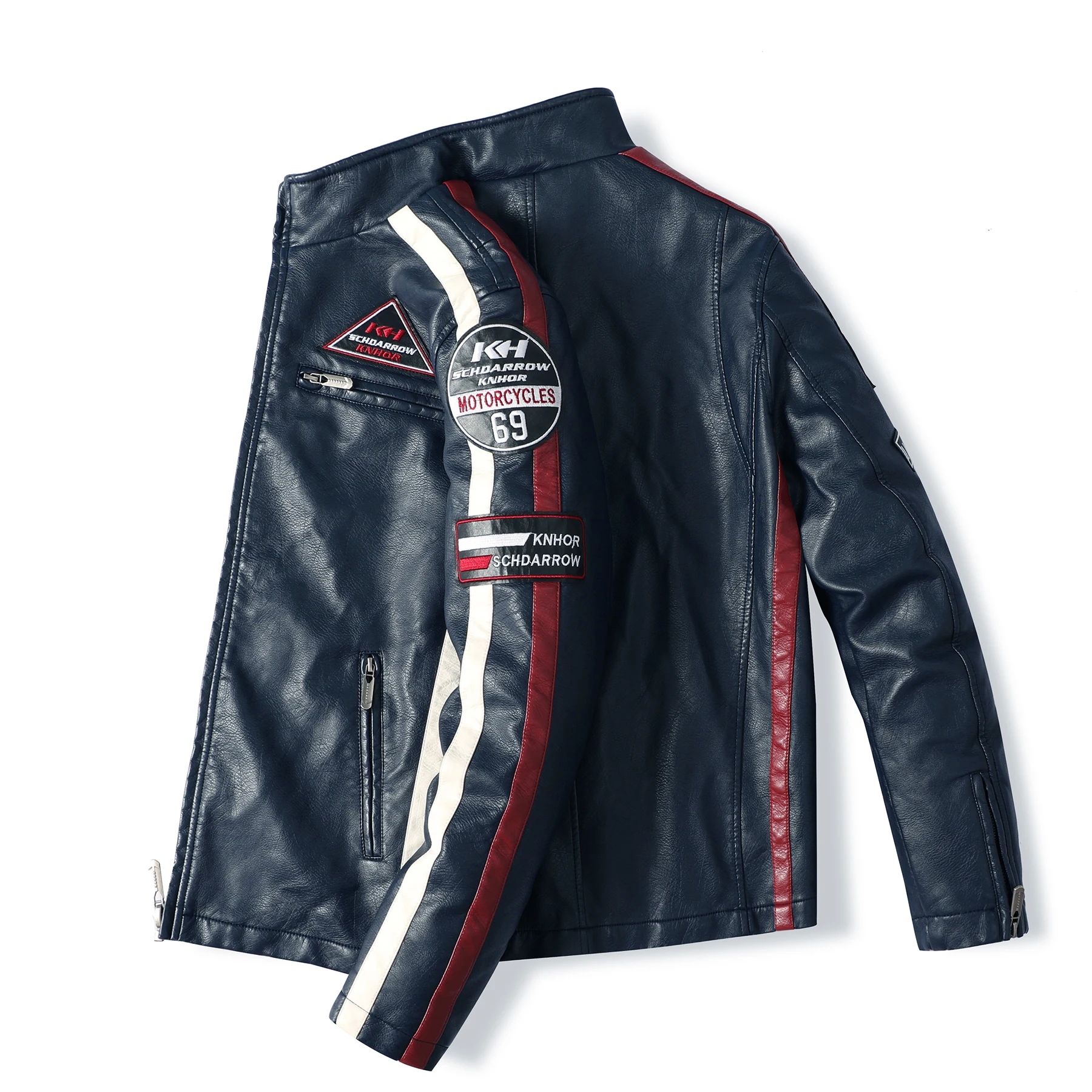 Men's Motorcycle Racing Suit PU Leather Label Color Jacket
