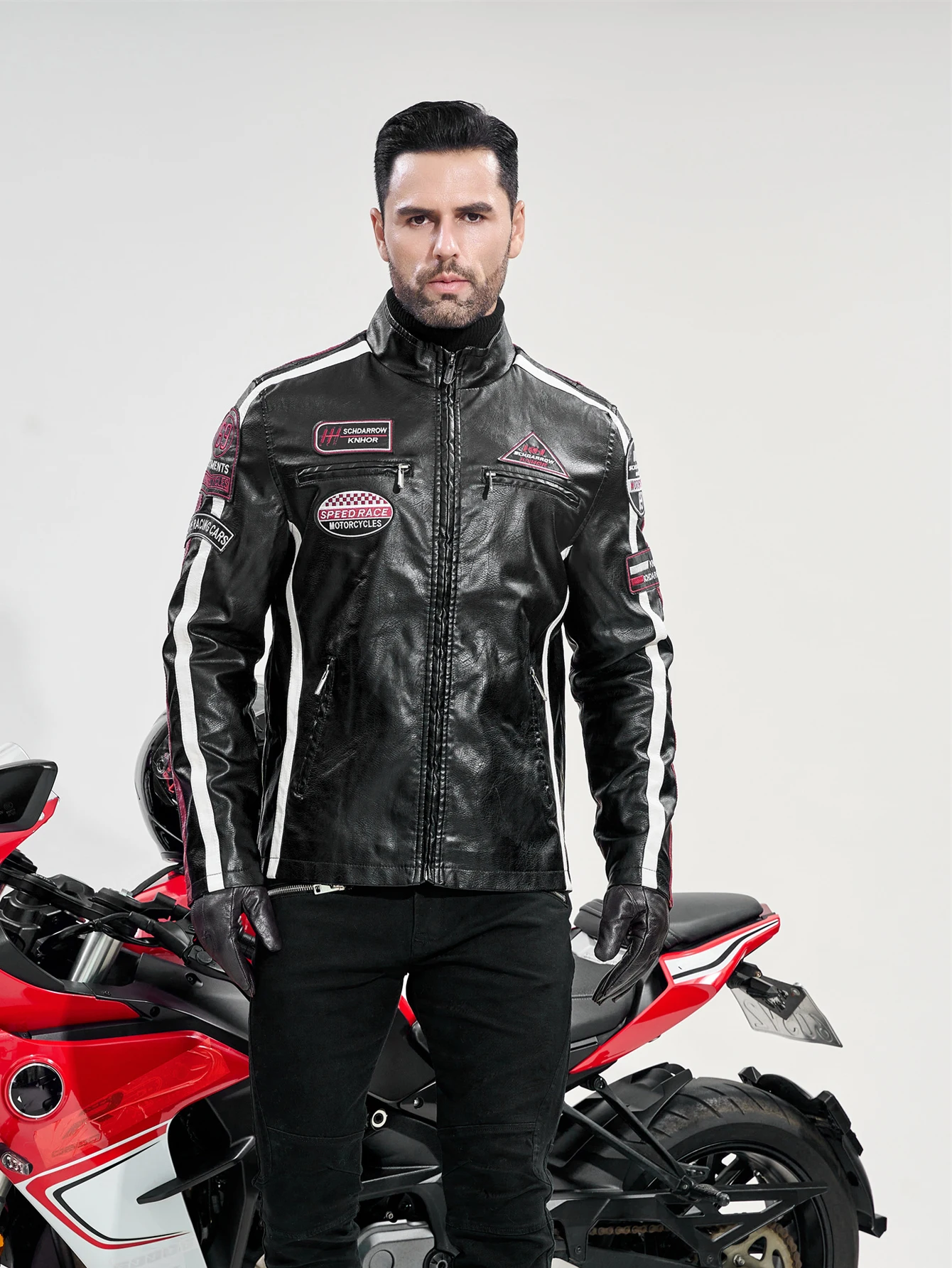 Men's Motorcycle Racing Suit PU Leather Label Color Jacket