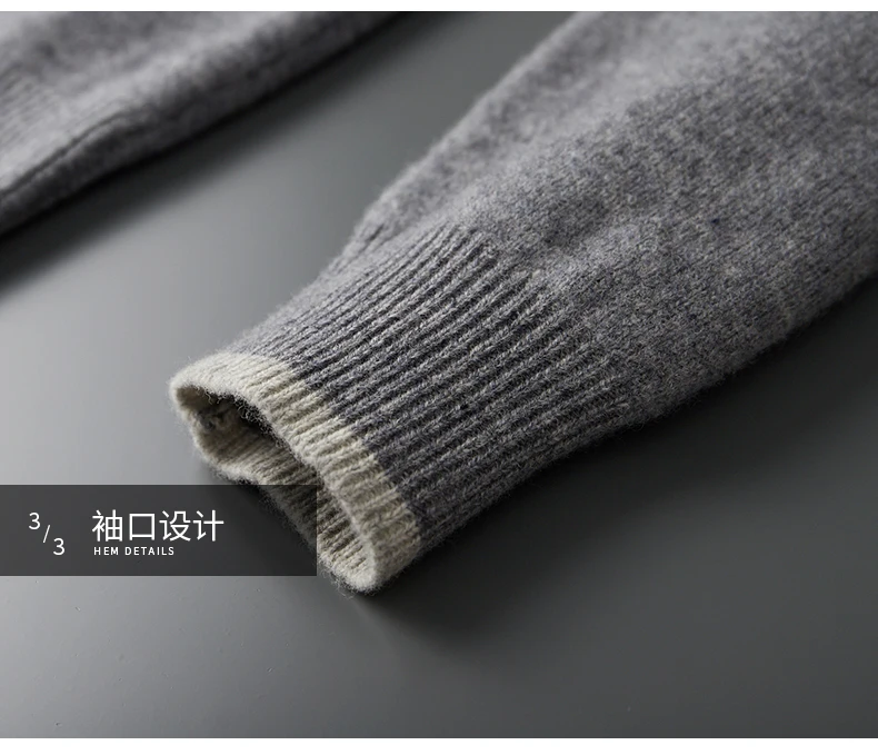 Men's 100% Merino Wool Warm Sweater Mock Collar Thickened Zippered Cardigan Autumn Winter New Cashmere Knitted Montage Tops