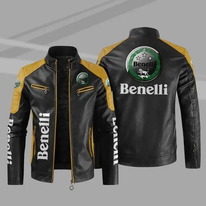 Benelli motorcycle PU Leather Jacket Patchwork Biker Jackets Casual Zipper Coat Male Motorcycle Jacket Outwear Coat W653D