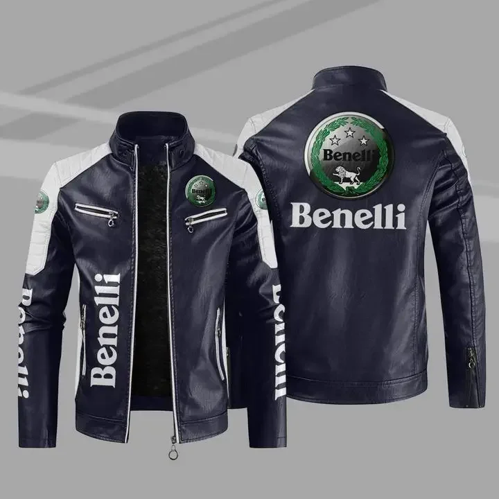 Benelli motorcycle PU Leather Jacket Patchwork Biker Jackets Casual Zipper Coat Male Motorcycle Jacket Outwear Coat W653D
