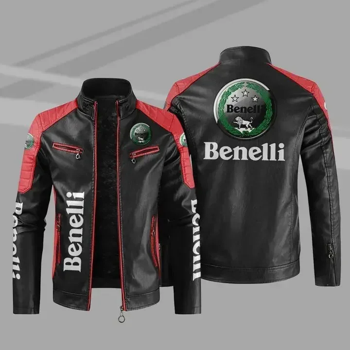 Benelli motorcycle PU Leather Jacket Patchwork Biker Jackets Casual Zipper Coat Male Motorcycle Jacket Outwear Coat W653D