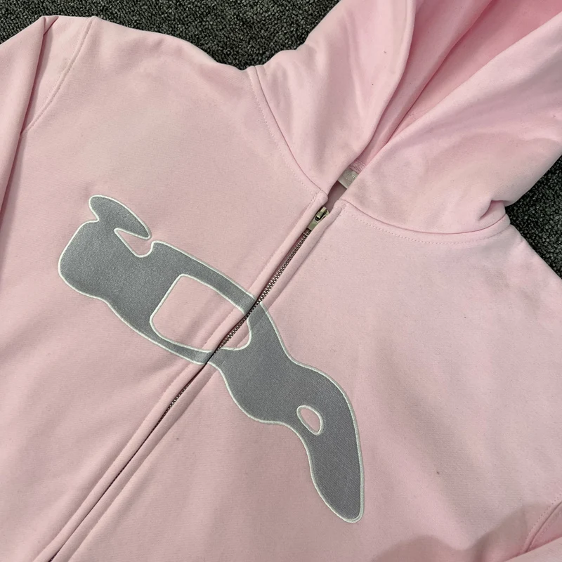 Black Pink Ida Sply Zipper Hoodie Chest Towel Embroidery Patch Sweatshirts Men Women High Quality Casual Loose Pullovers Clothes