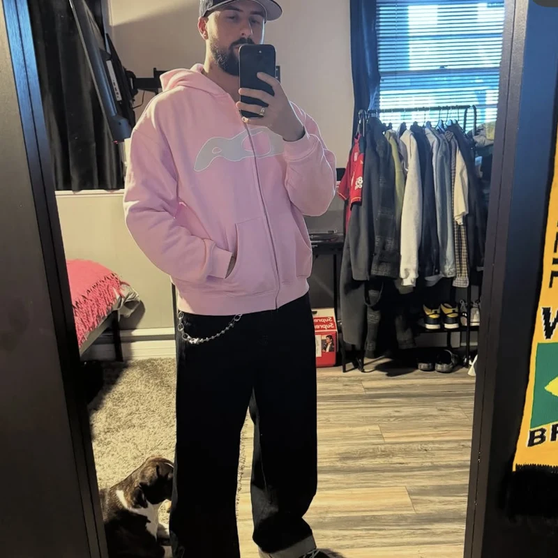 Black Pink Ida Sply Zipper Hoodie Chest Towel Embroidery Patch Sweatshirts Men Women High Quality Casual Loose Pullovers Clothes
