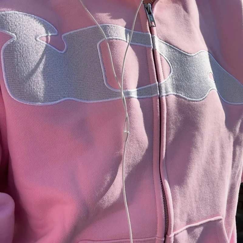 Black Pink Ida Sply Zipper Hoodie Chest Towel Embroidery Patch Sweatshirts Men Women High Quality Casual Loose Pullovers Clothes