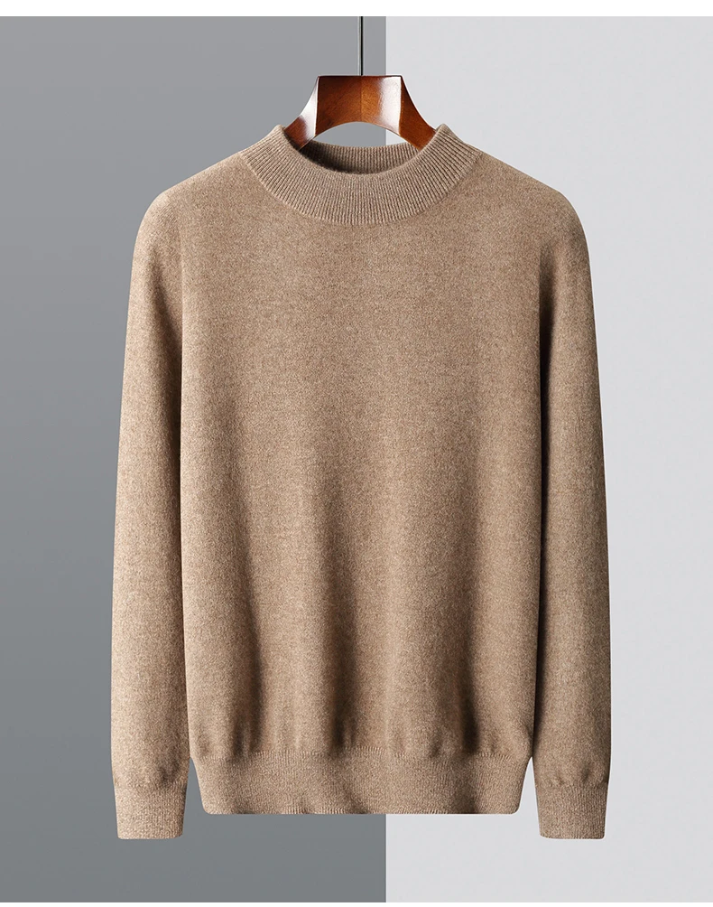 Autumn and Winter Men's Cashmere Sweater Stand Up Collar Long Sleeved Pullover Soft and Warm 100% Merino Wool Knitted Top