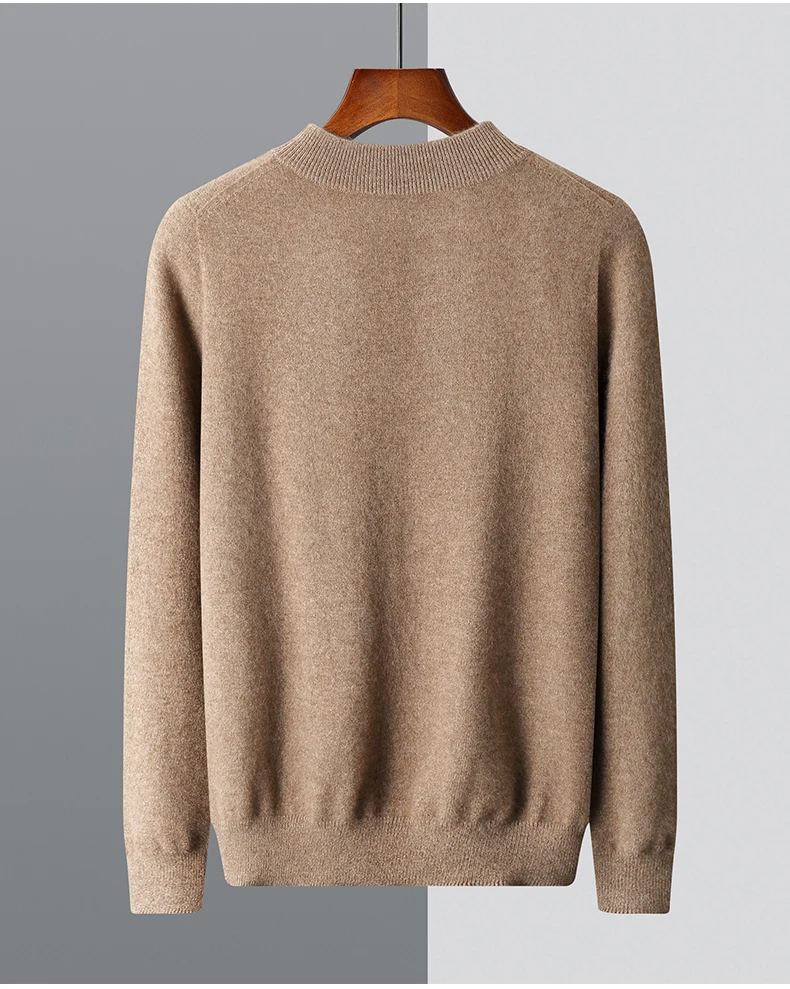 Autumn and Winter Men's Cashmere Sweater Stand Up Collar Long Sleeved Pullover Soft and Warm 100% Merino Wool Knitted Top