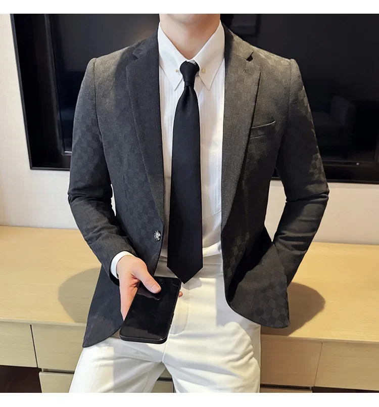 2025 Spring Plaid Blazers Coats 6 Color Fashion Luxury Business Slim Fit Social Suit Jacket Formal Wedding Prom Tuxedo 5XL-M