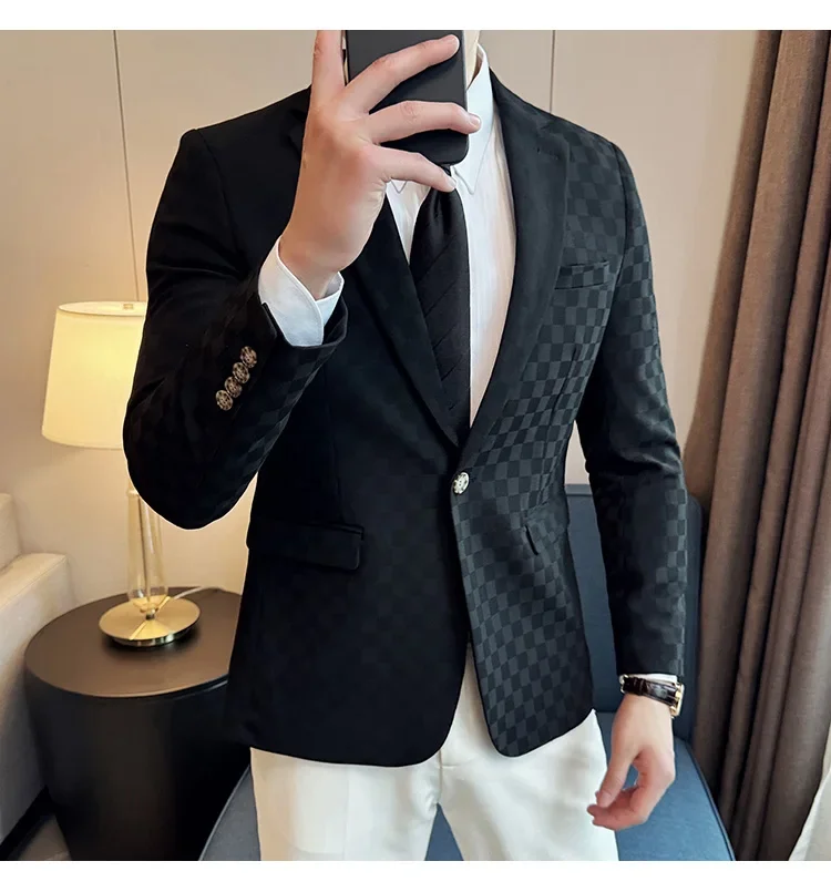2025 Spring Plaid Blazers Coats 6 Color Fashion Luxury Business Slim Fit Social Suit Jacket Formal Wedding Prom Tuxedo 5XL-M