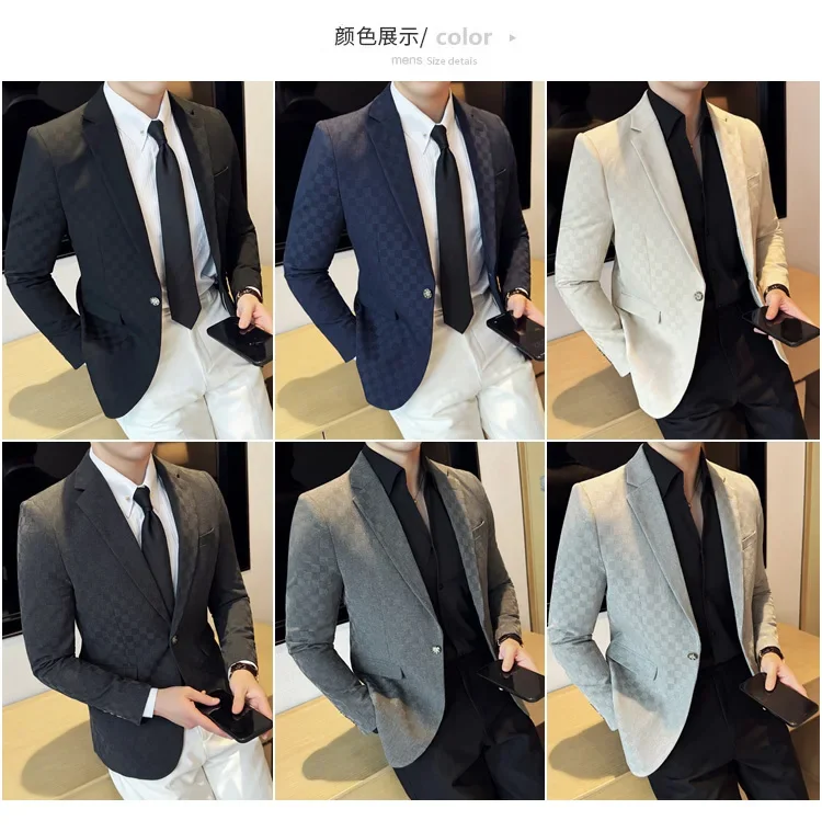 2025 Spring Plaid Blazers Coats 6 Color Fashion Luxury Business Slim Fit Social Suit Jacket Formal Wedding Prom Tuxedo 5XL-M