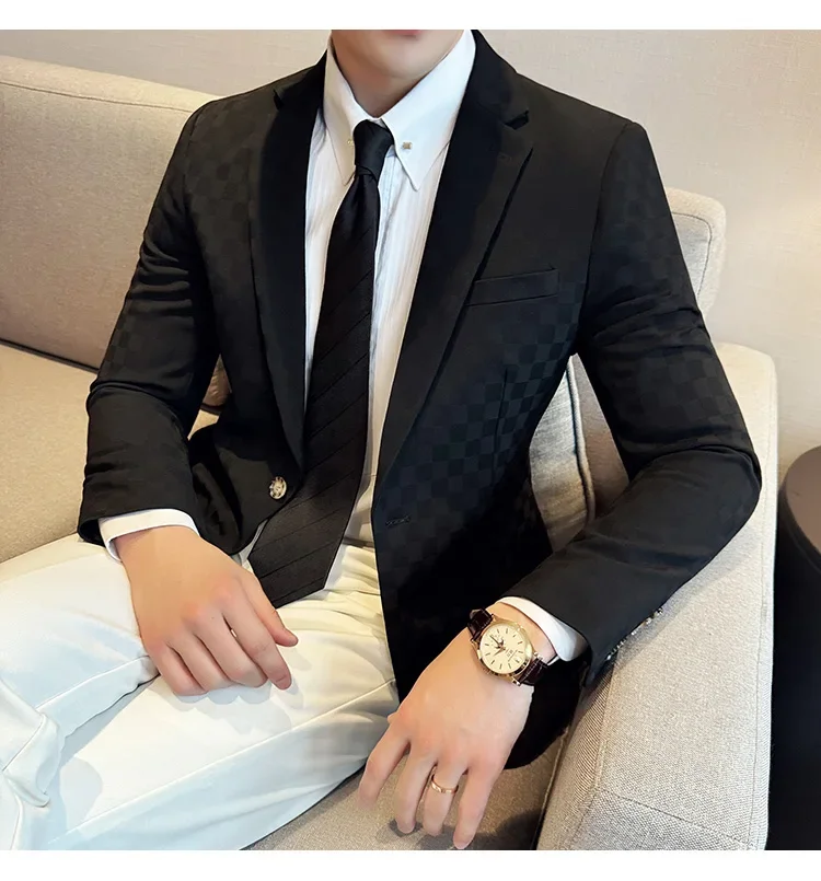 2025 Spring Plaid Blazers Coats 6 Color Fashion Luxury Business Slim Fit Social Suit Jacket Formal Wedding Prom Tuxedo 5XL-M