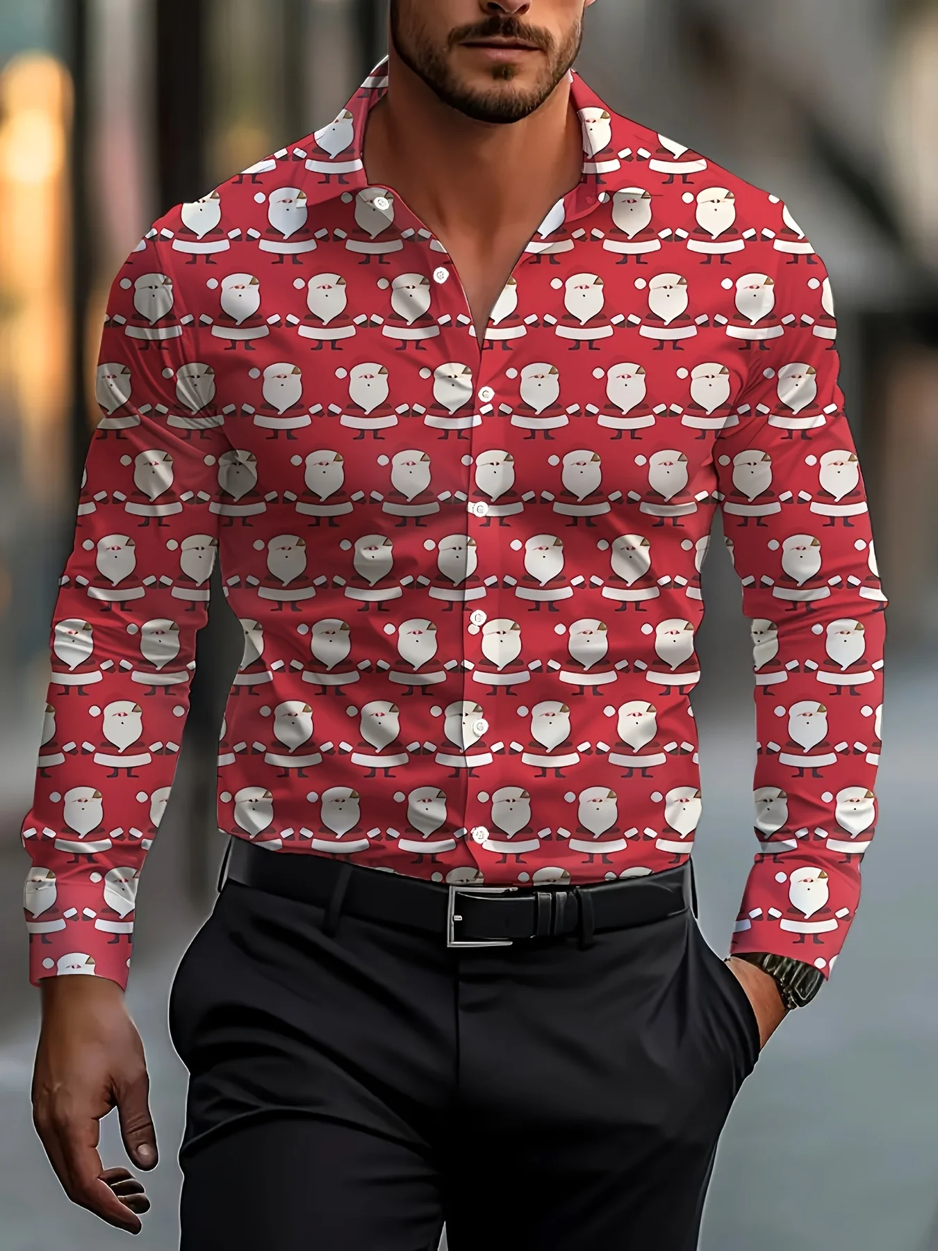 Christmas Festival Theme Men's 3D Printed Formal Shirts Christmas Tree Santa Claus Graphic Long Sleeve Shirt Fashion Men's Shirt