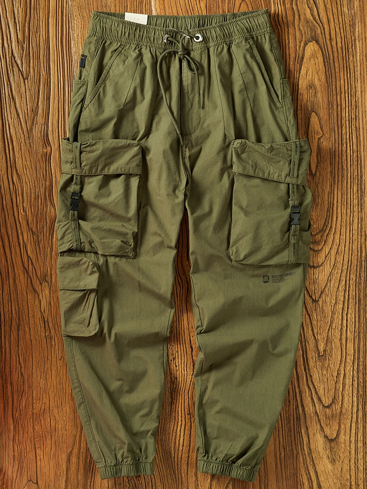 Summer New Japanese Retro Military Outdoor Quick Drying Cargo Pants Men's Washed Multi-pocket Loose Casual Ankle-tied Trousers