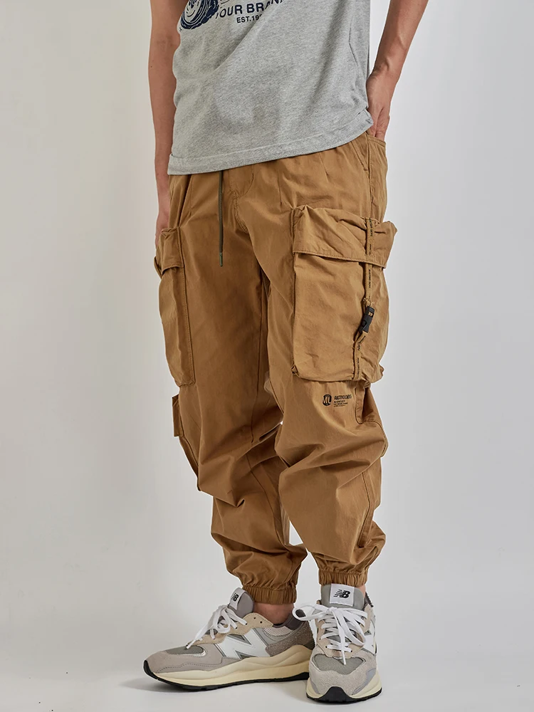 Summer New Japanese Retro Military Outdoor Quick Drying Cargo Pants Men's Washed Multi-pocket Loose Casual Ankle-tied Trousers