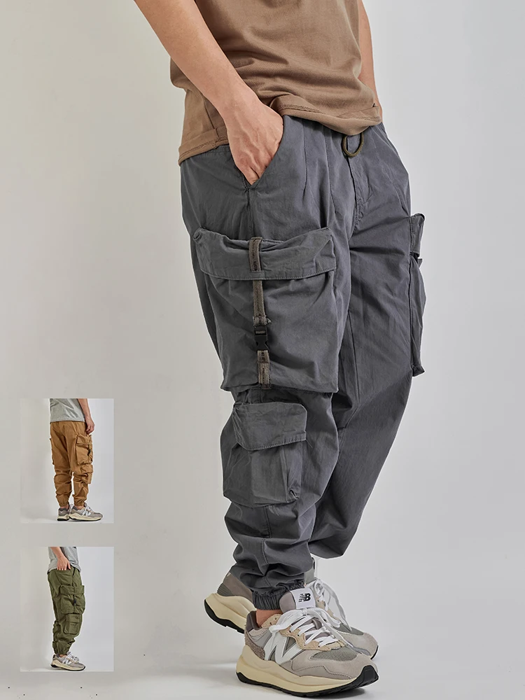 Summer New Japanese Retro Military Outdoor Quick Drying Cargo Pants Men's Washed Multi-pocket Loose Casual Ankle-tied Trousers