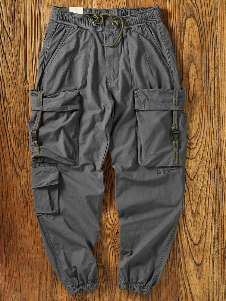 Summer New Japanese Retro Military Outdoor Quick Drying Cargo Pants Men's Washed Multi-pocket Loose Casual Ankle-tied Trousers