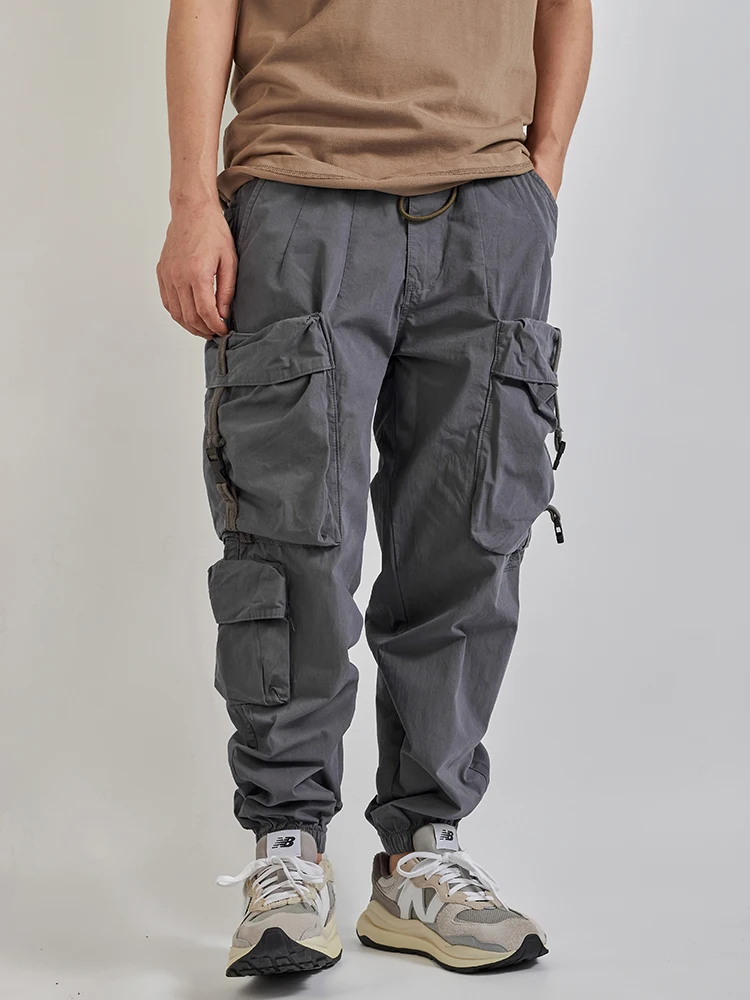 Summer New Japanese Retro Military Outdoor Quick Drying Cargo Pants Men's Washed Multi-pocket Loose Casual Ankle-tied Trousers