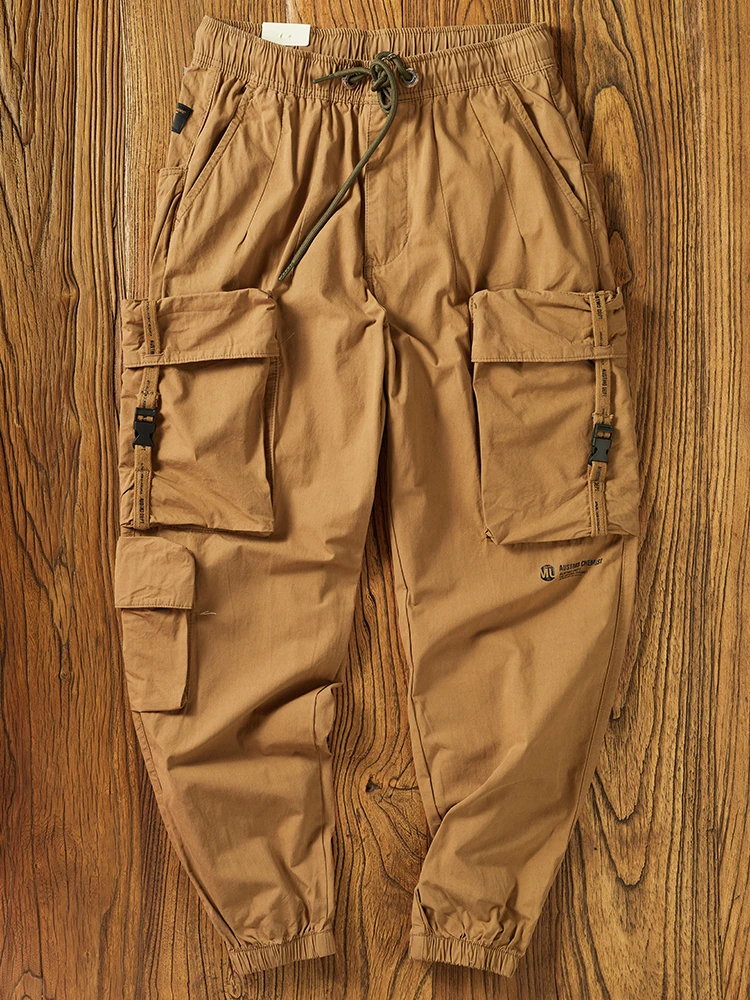 Summer New Japanese Retro Military Outdoor Quick Drying Cargo Pants Men's Washed Multi-pocket Loose Casual Ankle-tied Trousers