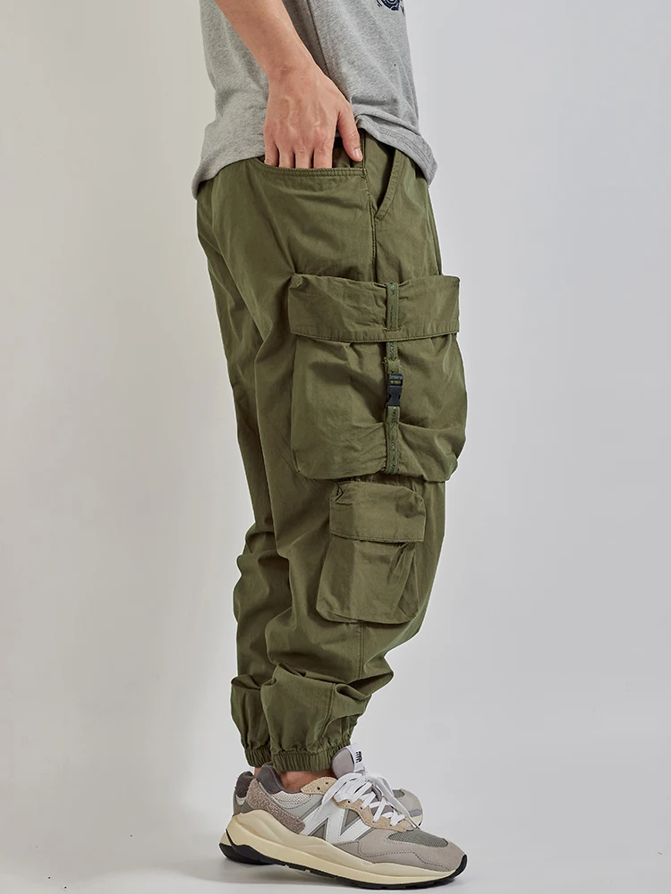 Summer New Japanese Retro Military Outdoor Quick Drying Cargo Pants Men's Washed Multi-pocket Loose Casual Ankle-tied Trousers