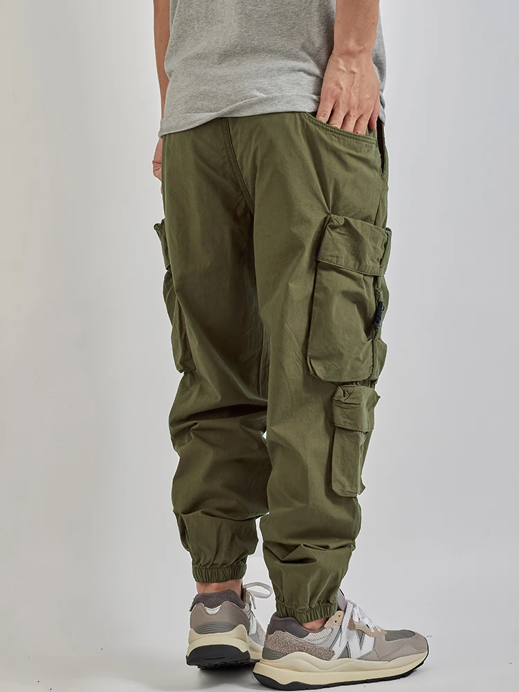 Summer New Japanese Retro Military Outdoor Quick Drying Cargo Pants Men's Washed Multi-pocket Loose Casual Ankle-tied Trousers