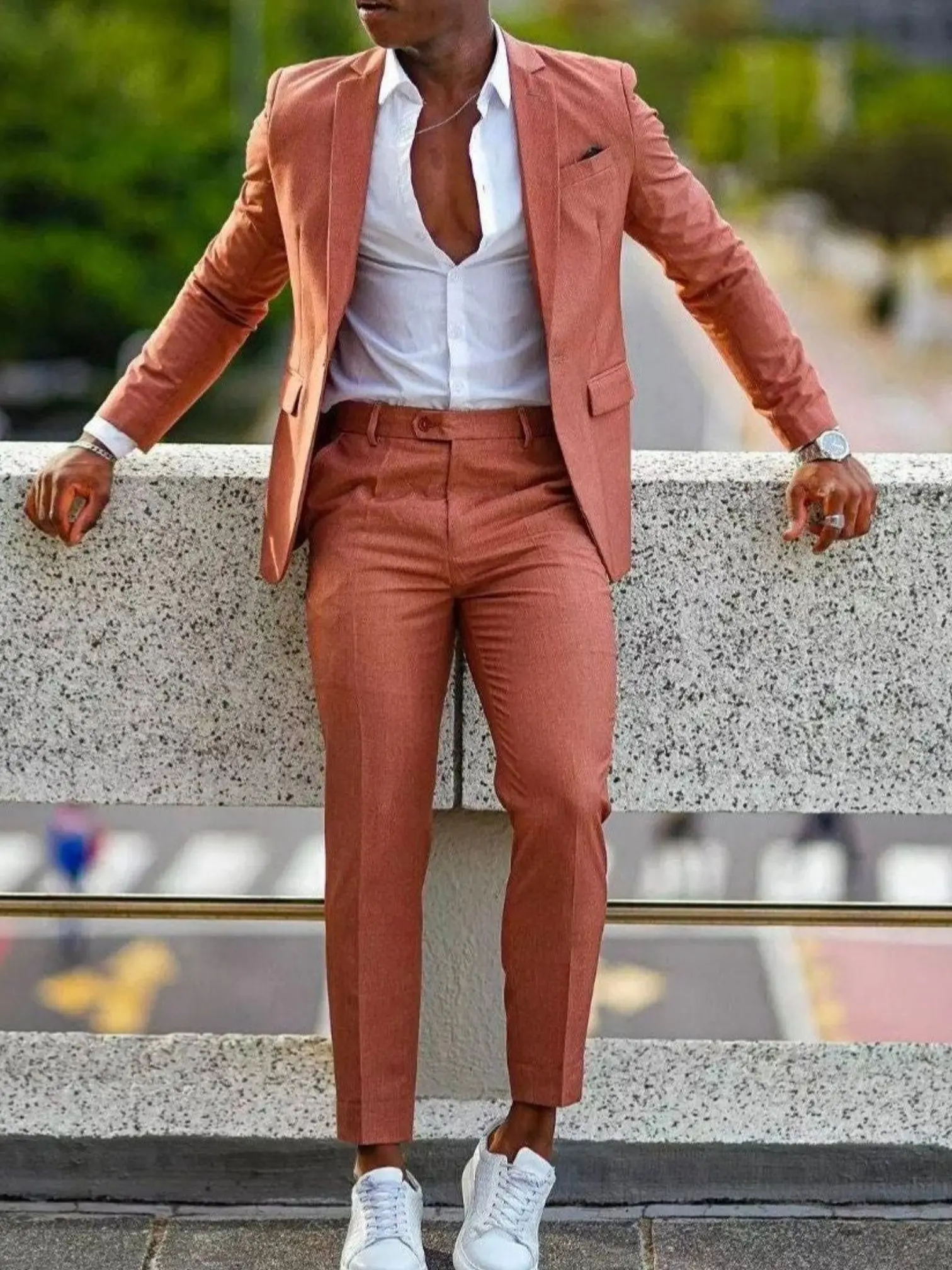 Orange Formal Men Suits For Wedding Prom Notch Lapel Blazer Custom Made Fashion Tuxedos Two-Piece Jacket+Pants Trajes De Hombre