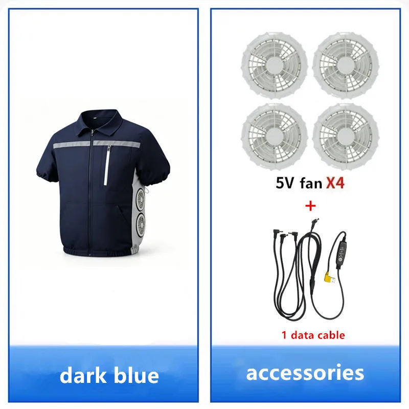 Men'S Summer Short Sleeved Double-Sided Four Fan Air Conditioning Clothes Heatstroke Prevention Cooling (Excluding Power Bank)